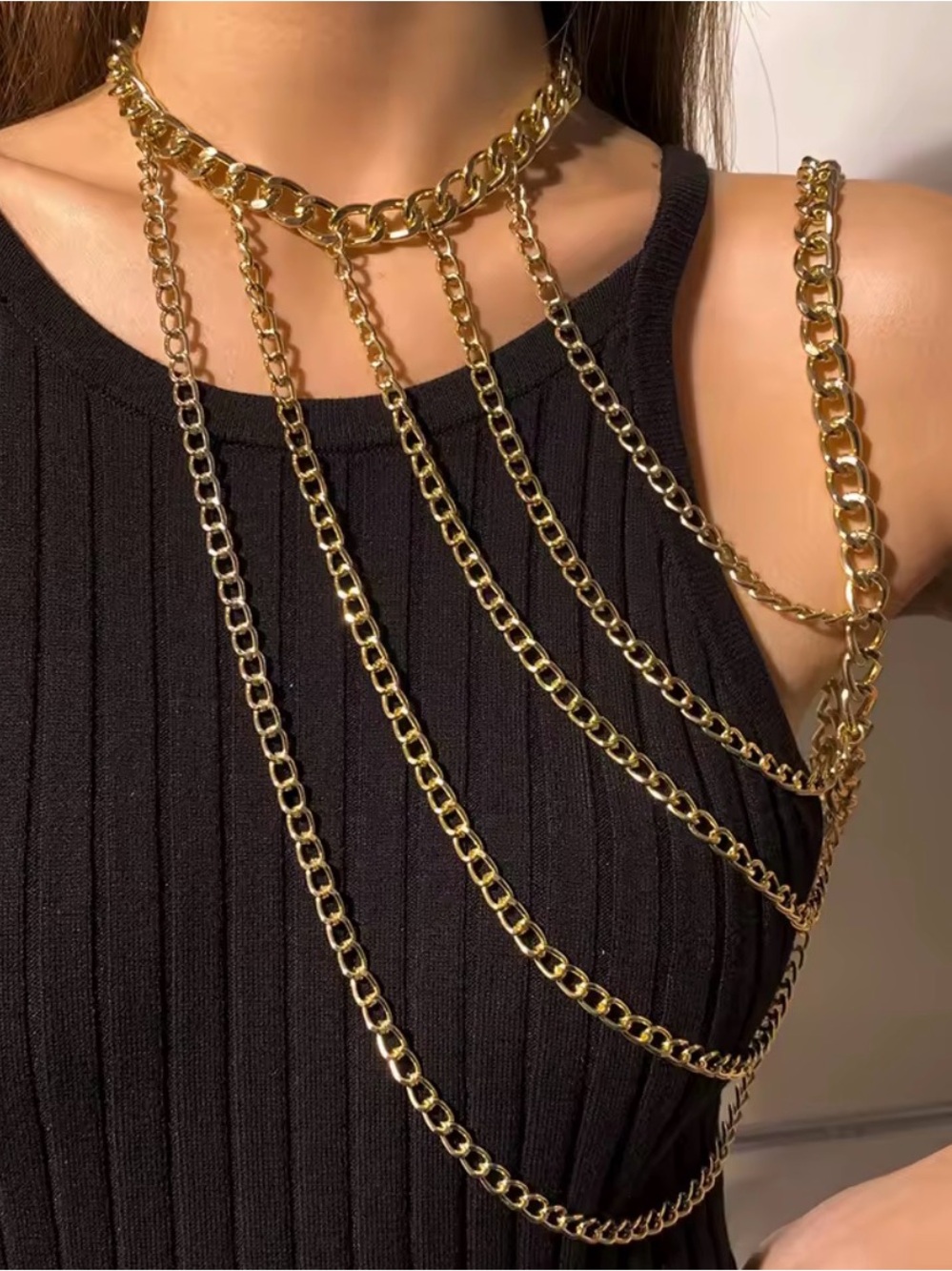 Gold Layered Chain Body Necklace - Picture 2 of 4